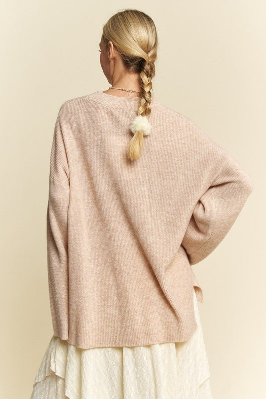 Trendsi Davi & Dani High-Low Round Neck Drop Shoulder Sweater