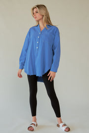 Trendsi Davi & Dani Letter Back Raw Hem Half Button Shirt