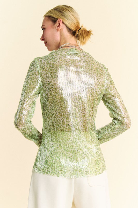 Trendsi Davi & Dani Sequin Mock Neck Long Sleeve Mesh Top