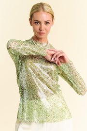 Trendsi Davi & Dani Sequin Mock Neck Long Sleeve Mesh Top