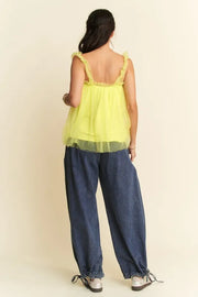 Trendsi Davi & Dani Shirred Ruffle Strap Tulle Babydoll Top
