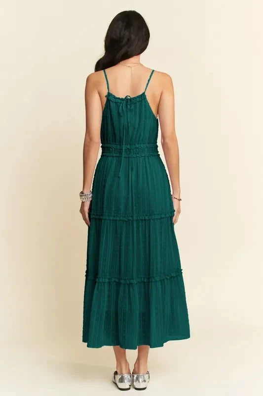 Trendsi Davi & Dani Texture Swiss Dot Ruffle Square Neck Midi Dress