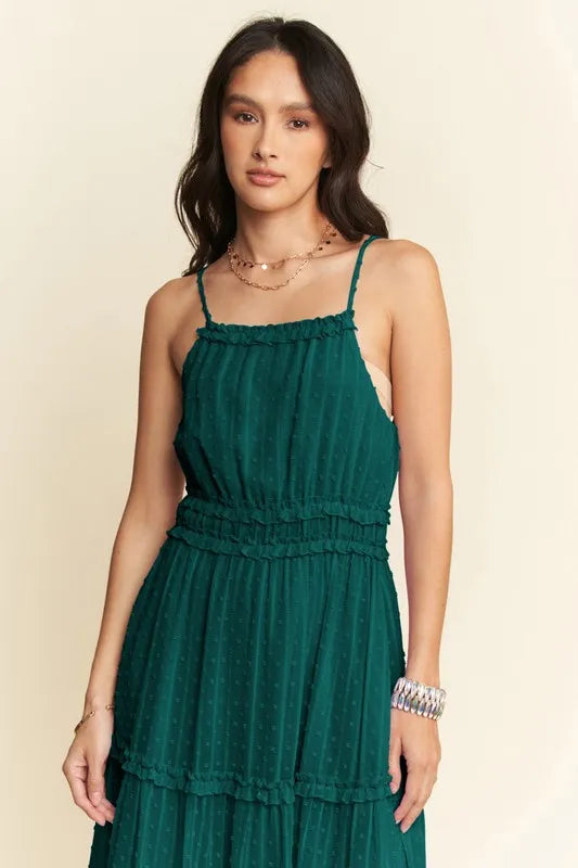 Trendsi Davi & Dani Texture Swiss Dot Ruffle Square Neck Midi Dress