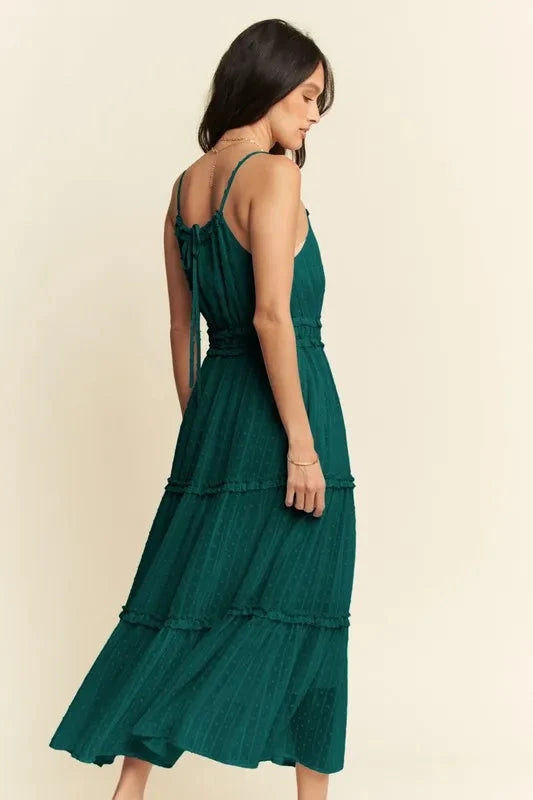 Trendsi Davi & Dani Texture Swiss Dot Ruffle Square Neck Midi Dress