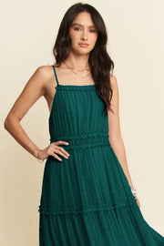 Trendsi Davi & Dani Texture Swiss Dot Ruffle Square Neck Midi Dress