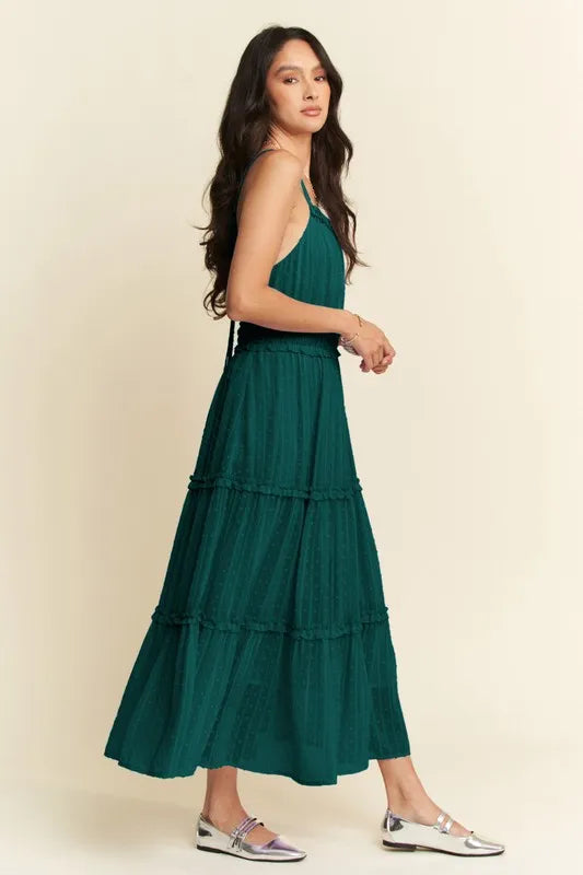 Trendsi Davi & Dani Texture Swiss Dot Ruffle Square Neck Midi Dress