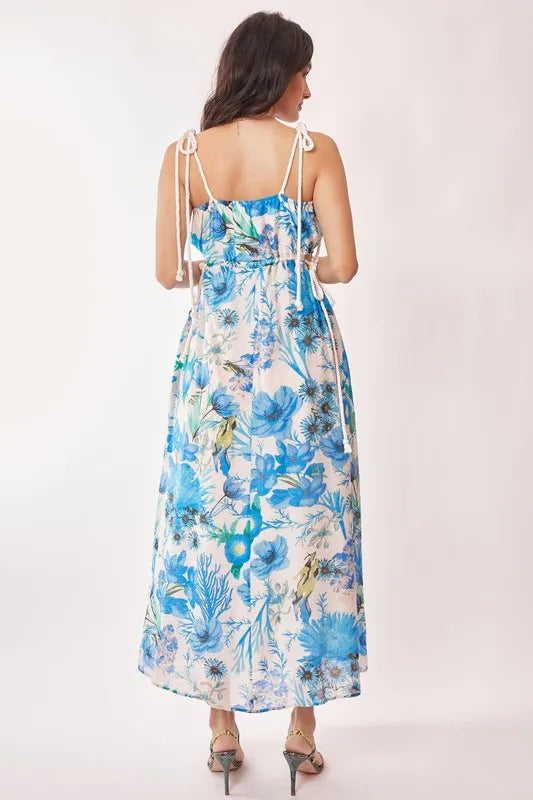 Trendsi Davi & Dani Tropical Boho Printed Detail Cut Out Maxi Dress