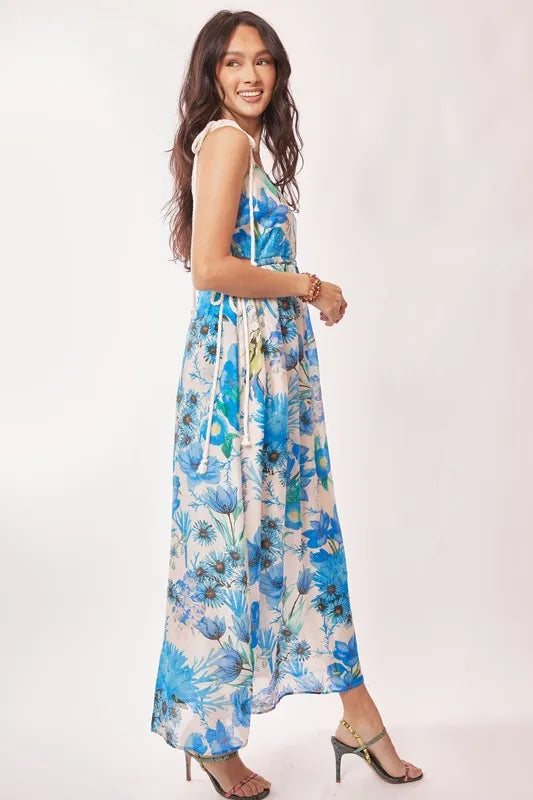 Trendsi Davi & Dani Tropical Boho Printed Detail Cut Out Maxi Dress