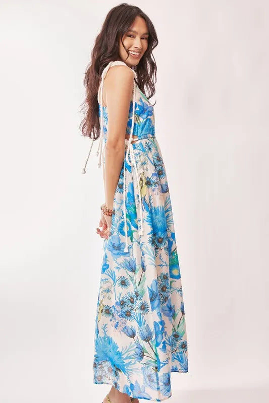 Trendsi Davi & Dani Tropical Boho Printed Detail Cut Out Maxi Dress