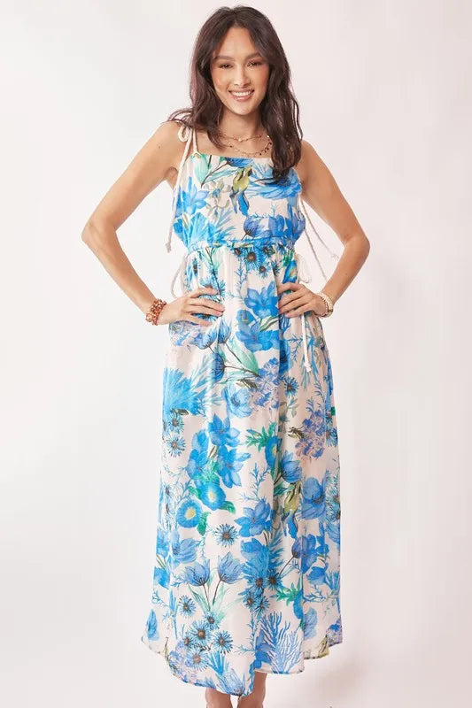 Trendsi Davi & Dani Tropical Boho Printed Detail Cut Out Maxi Dress