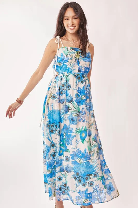 Trendsi Davi & Dani Tropical Boho Printed Detail Cut Out Maxi Dress