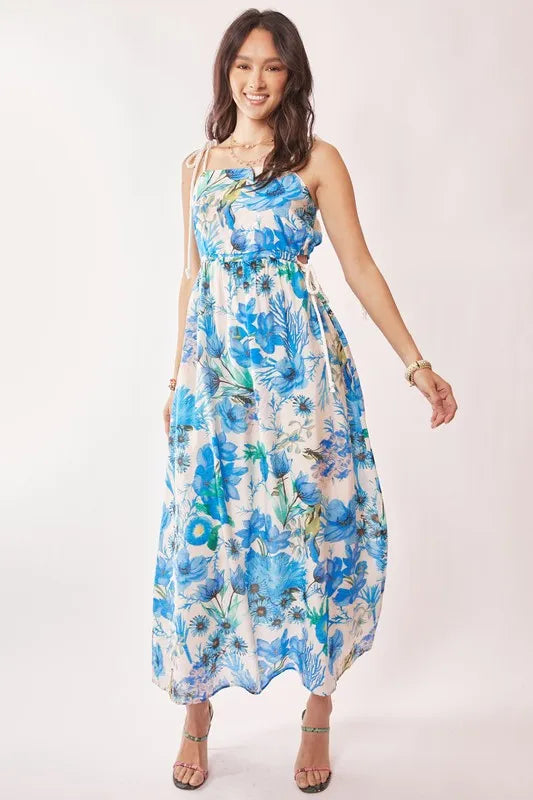 Trendsi Davi & Dani Tropical Boho Printed Detail Cut Out Maxi Dress