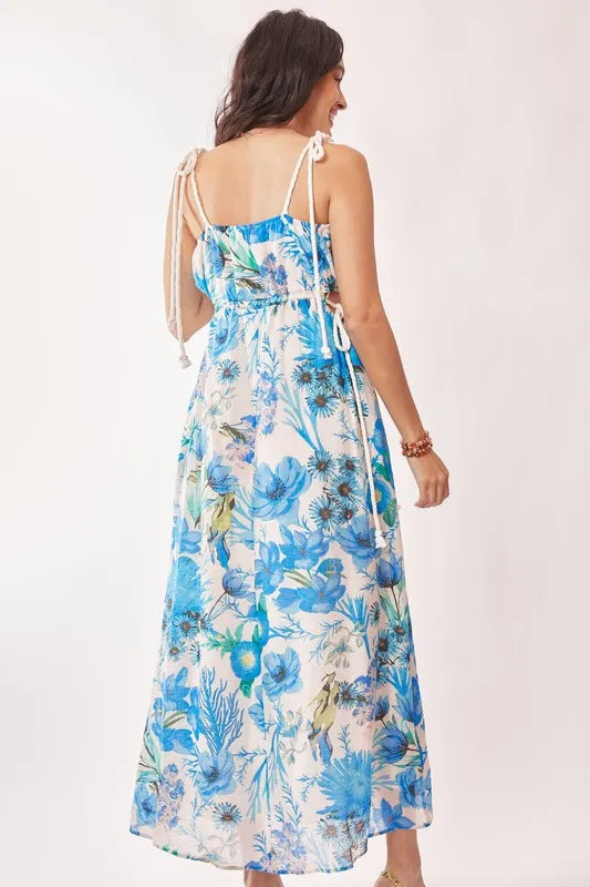 Trendsi Davi & Dani Tropical Boho Printed Detail Cut Out Maxi Dress