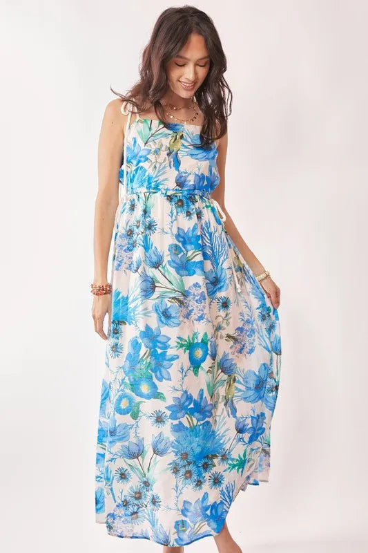 Trendsi Davi & Dani Tropical Boho Printed Detail Cut Out Maxi Dress