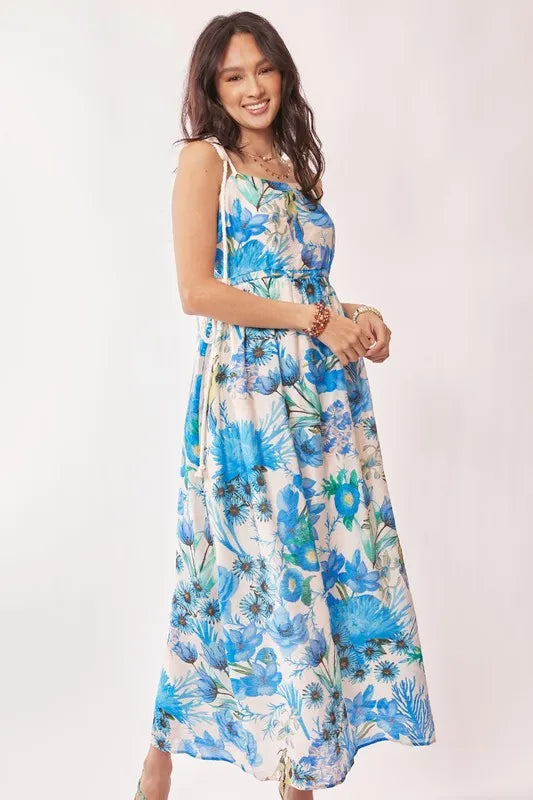Trendsi Davi & Dani Tropical Boho Printed Detail Cut Out Maxi Dress