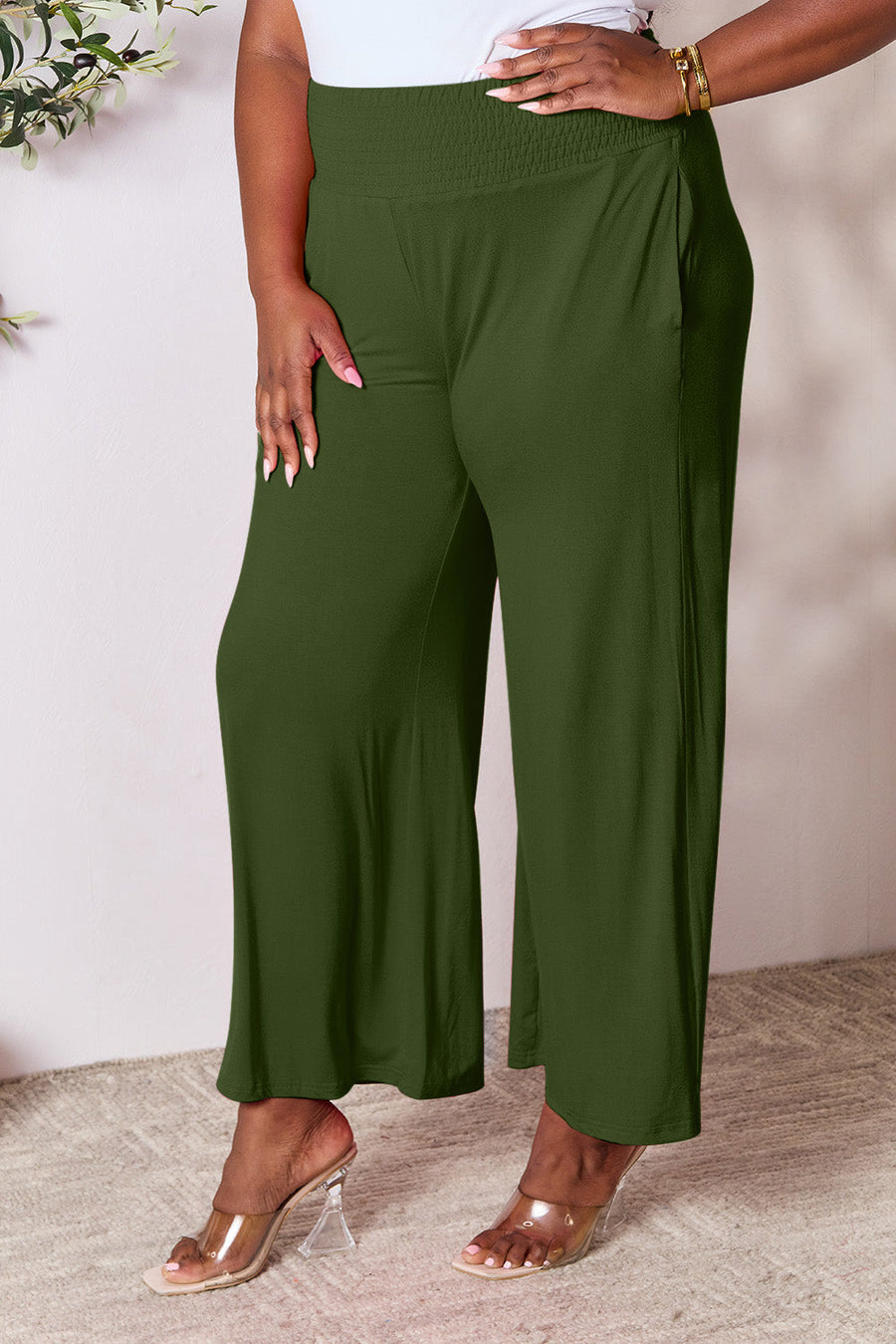 Trendsi Double Take Full Size Smocked Wide Waistband Wide Leg Pants