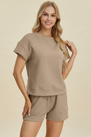 Trendsi Double Take Full Size Texture Short Sleeve Top and Shorts Set