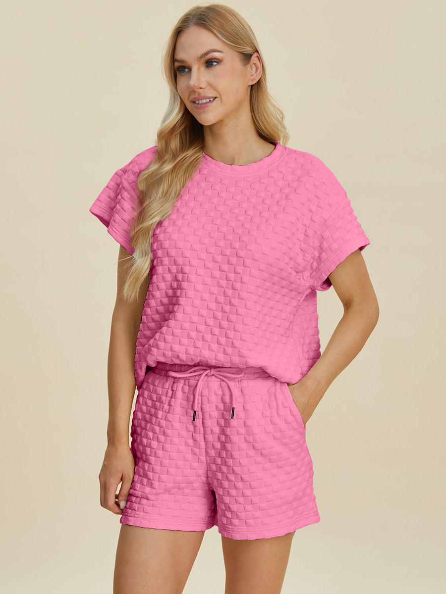 Trendsi Double Take Full Size Texture T-Shirt and Shorts Set