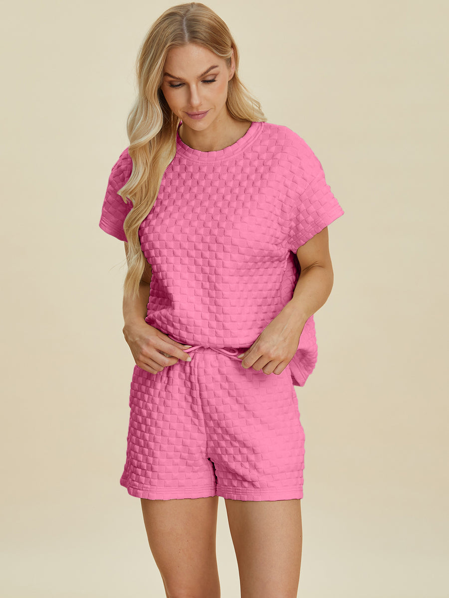 Trendsi Double Take Full Size Texture T-Shirt and Shorts Set