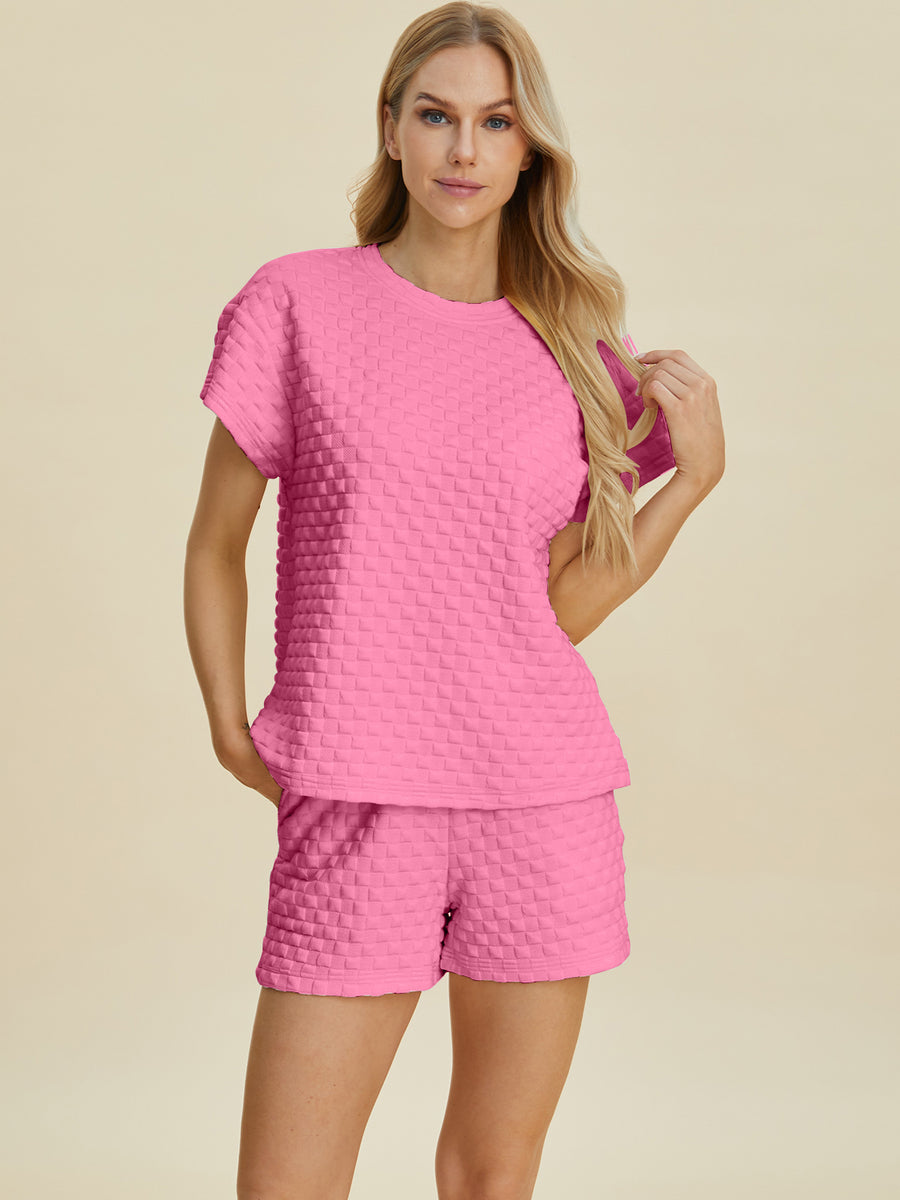 Trendsi Double Take Full Size Texture T-Shirt and Shorts Set