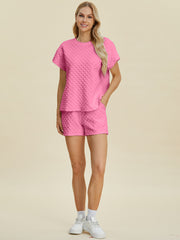 Trendsi Double Take Full Size Texture T-Shirt and Shorts Set