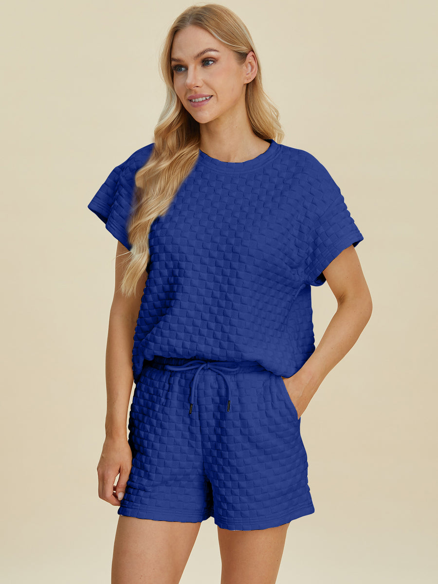 Trendsi Double Take Full Size Texture T-Shirt and Shorts Set