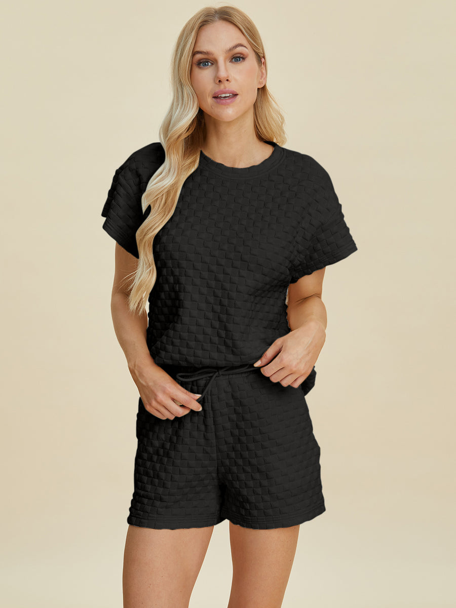 Trendsi Double Take Full Size Texture T-Shirt and Shorts Set