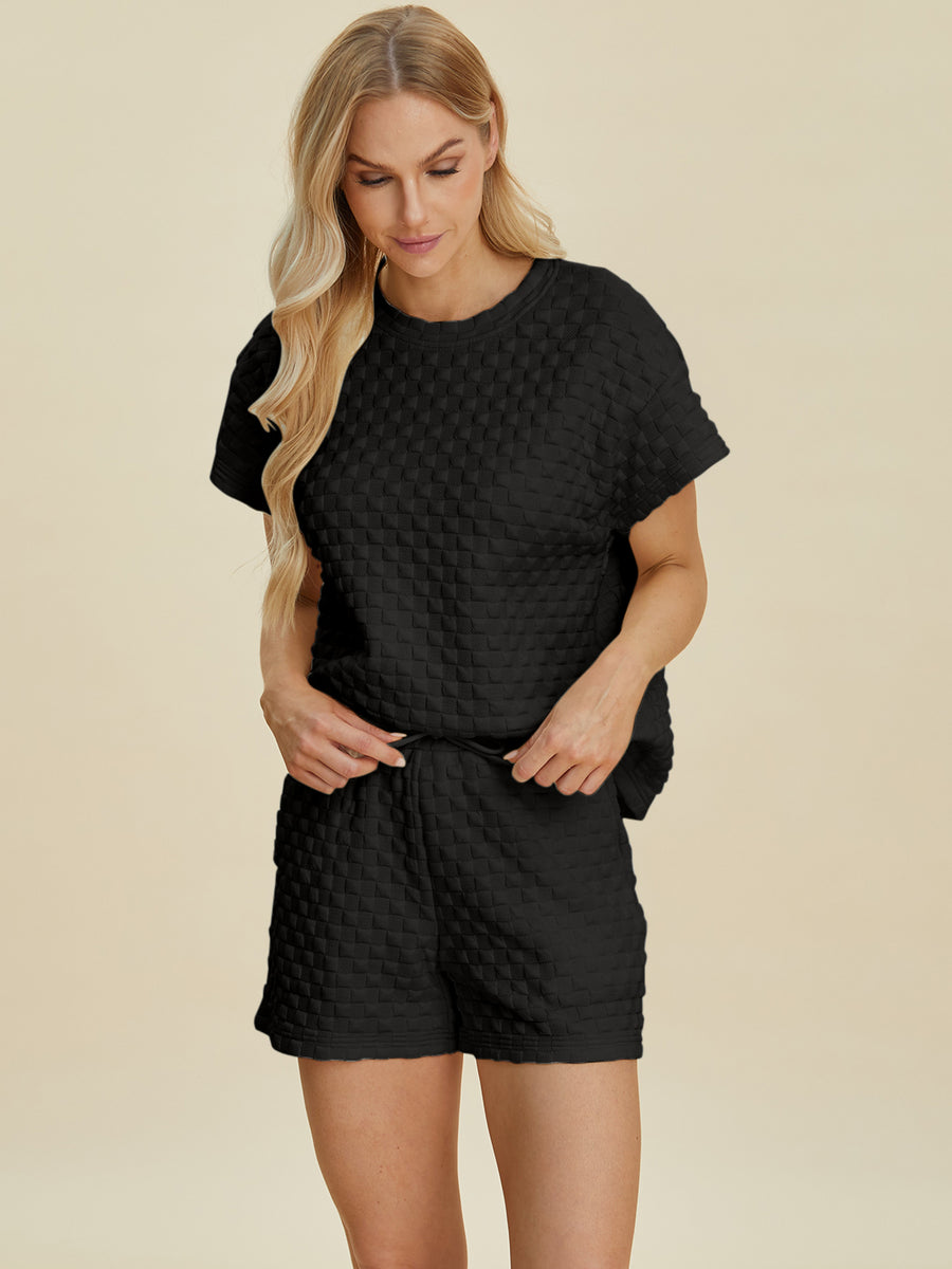 Trendsi Double Take Full Size Texture T-Shirt and Shorts Set