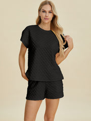 Trendsi Double Take Full Size Texture T-Shirt and Shorts Set