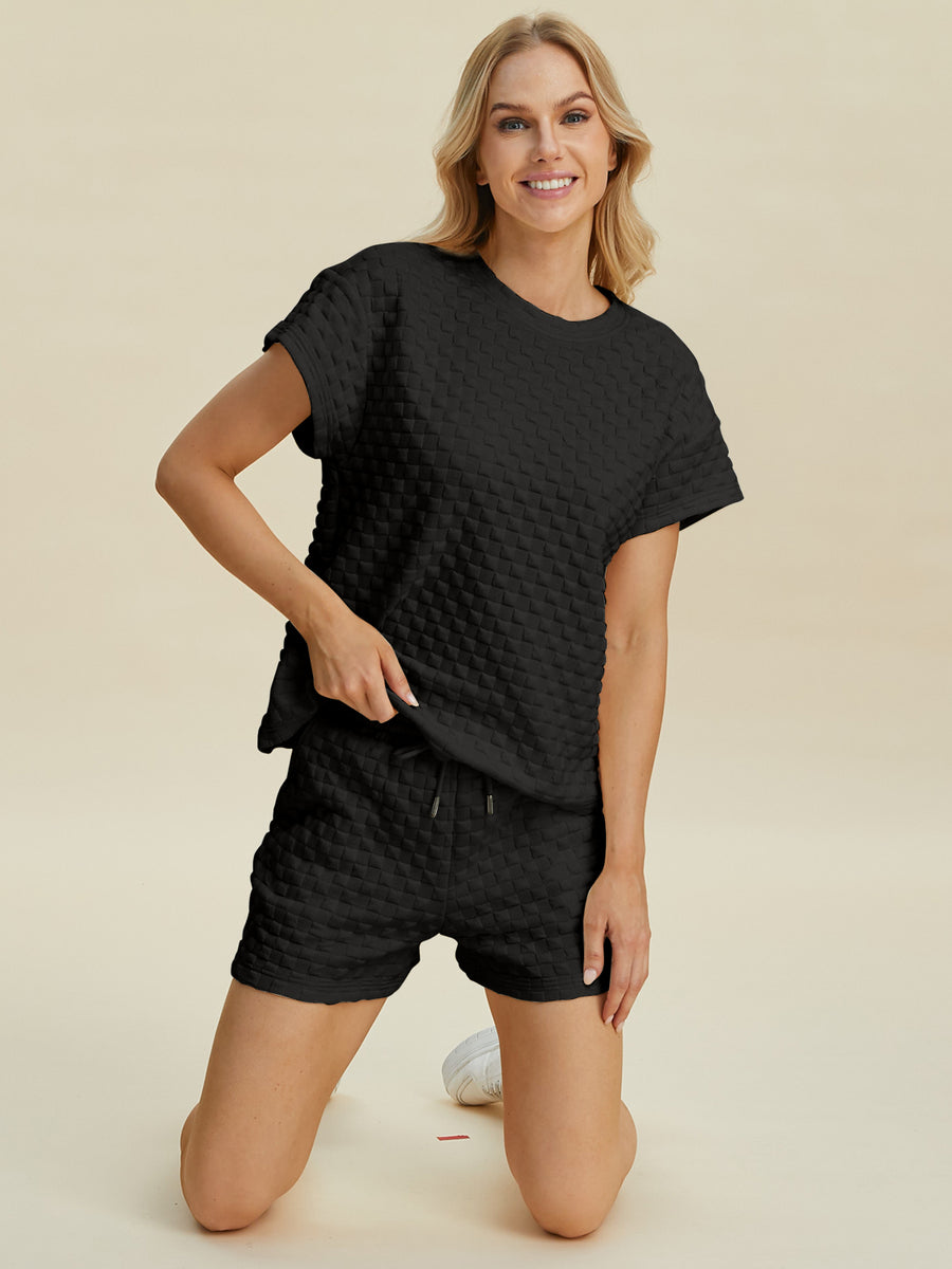 Trendsi Double Take Full Size Texture T-Shirt and Shorts Set