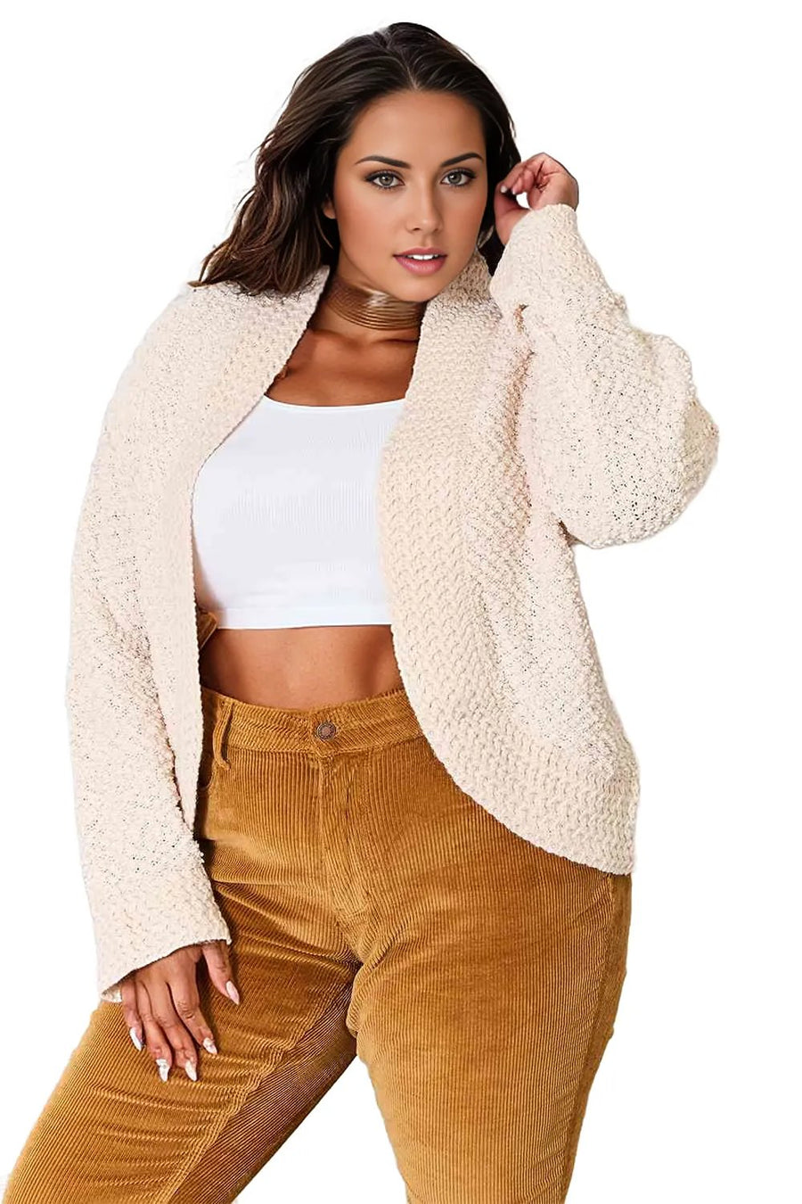 Double Take Open Front Long Sleeve Cardigan