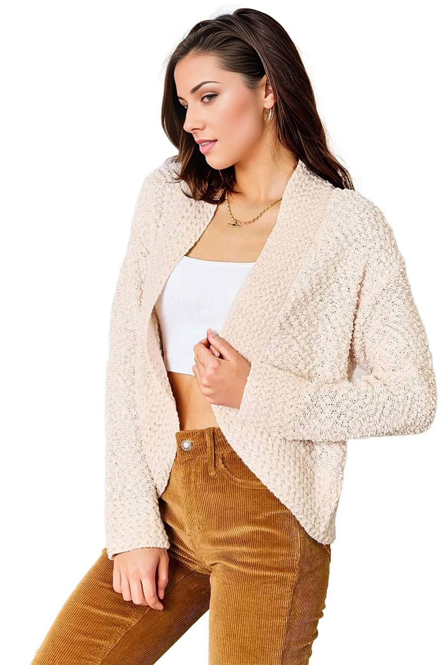 Double Take Open Front Long Sleeve Cardigan