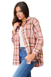 Double Take Plaid Collared Neck Long Sleeve Button-Up Shirt