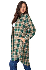 Double Take Plaid Collared Neck Long Sleeve Shirt