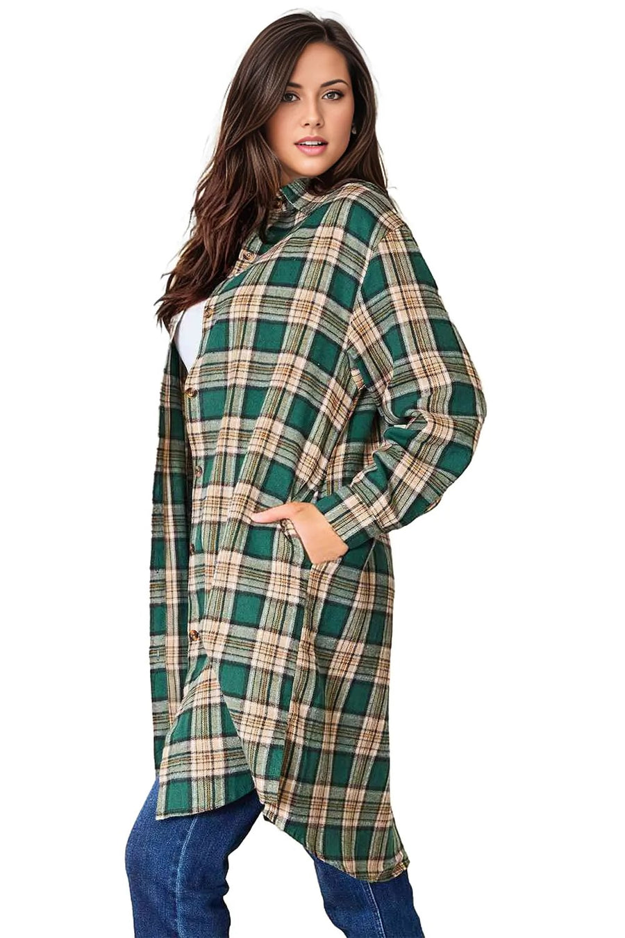 Trendsi Double Take Plaid Collared Neck Long Sleeve Shirt