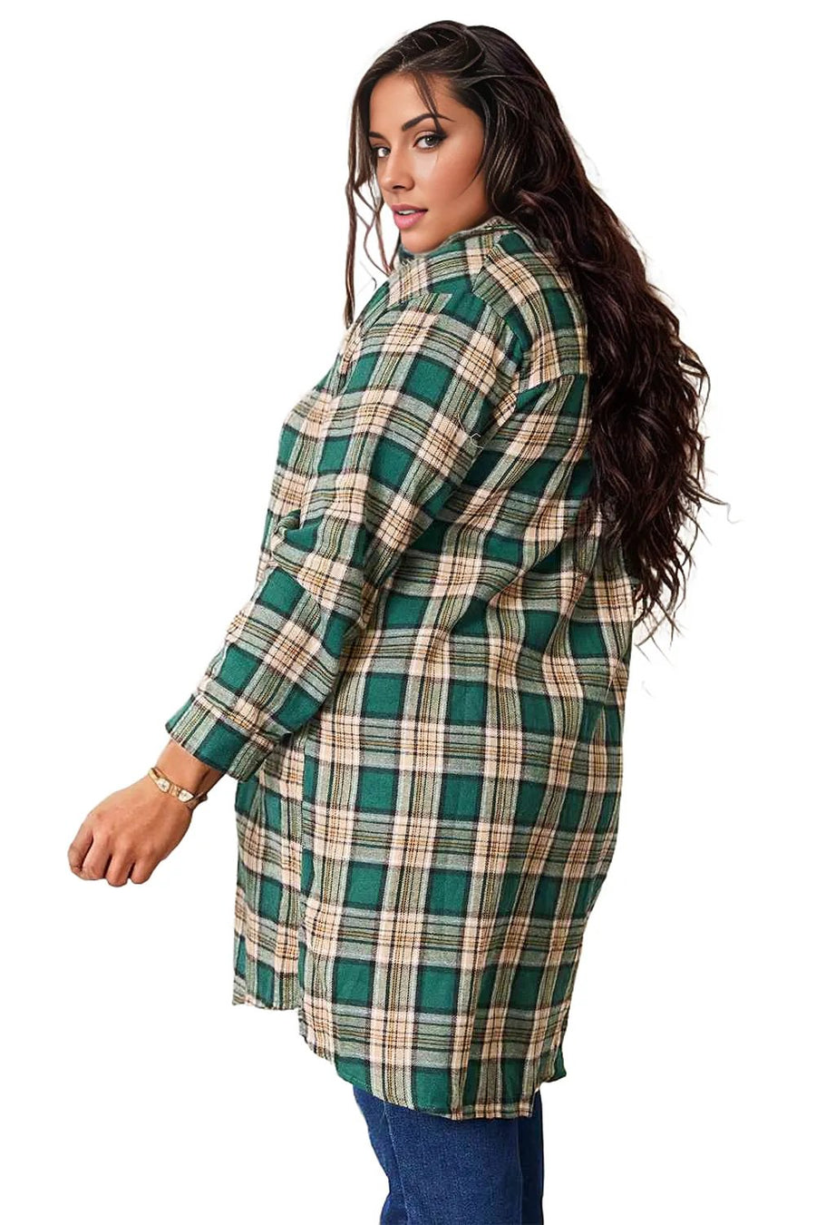 Double Take Plaid Collared Neck Long Sleeve Shirt