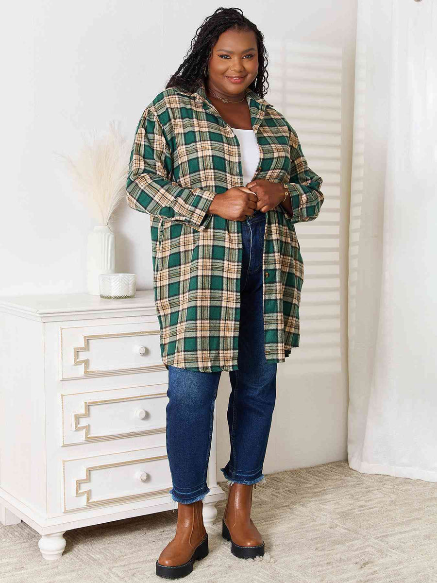 Trendsi Double Take Plaid Collared Neck Long Sleeve Shirt