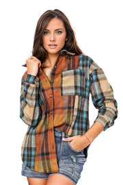 Double Take Plaid Curved Hem Shirt Jacket with Breast Pockets