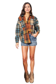 Double Take Plaid Curved Hem Shirt Jacket with Breast Pockets