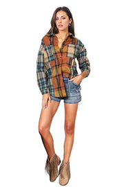 Double Take Plaid Curved Hem Shirt Jacket with Breast Pockets