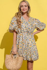 And The Why Floral Surplice Puff Sleeve Dress