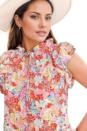 Double Take Floral Tie Neck Cap Sleeve Dress