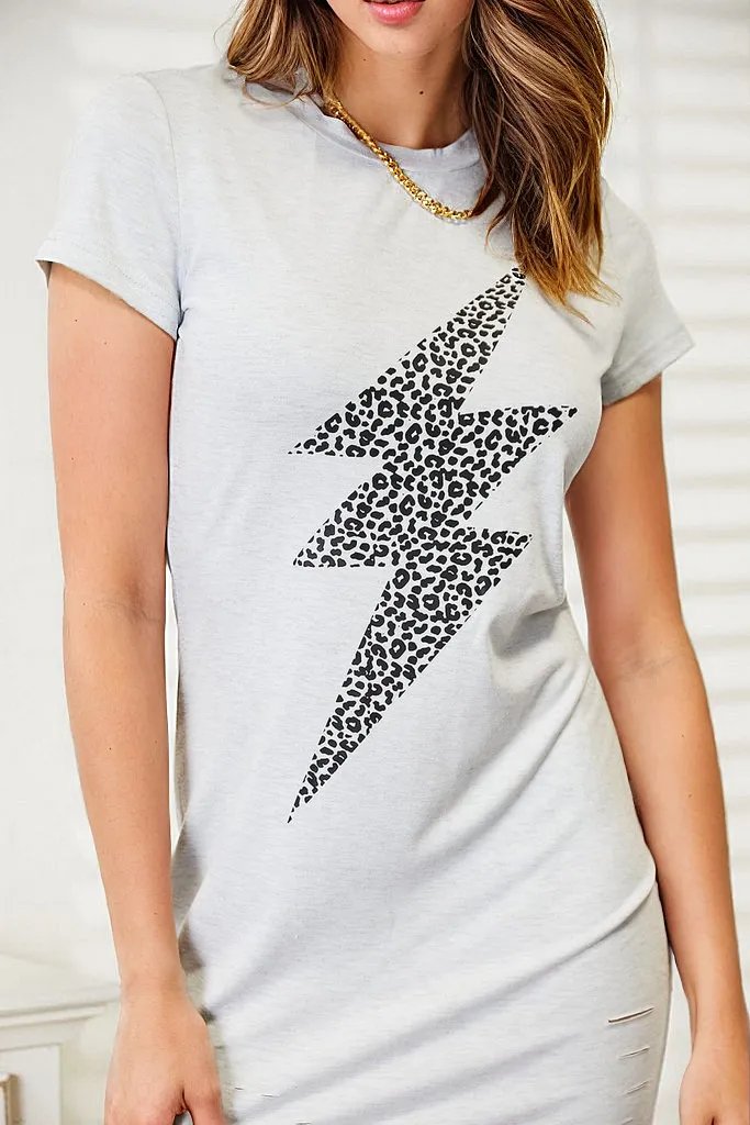 Double Take Leopard Lightning Graphic Tee Dress