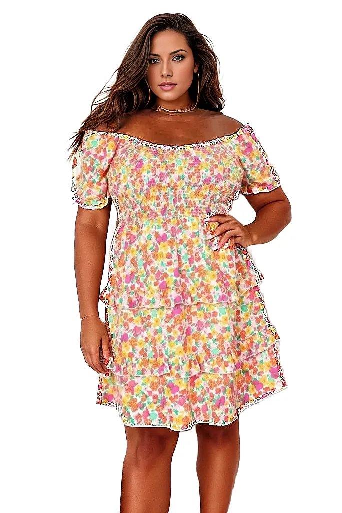 Double Take Smocked Sweetheart Neck Flounce Sleeve Mini Dress