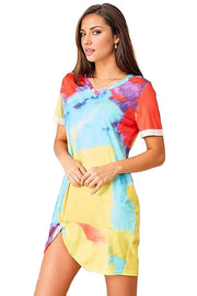 Double Take Tie-Dye V-Neck Twisted Dress