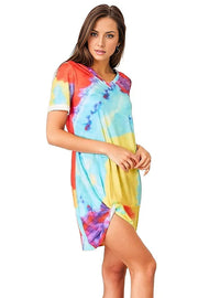 Double Take Tie-Dye V-Neck Twisted Dress