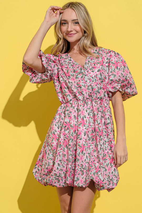 Trendsi Dresses/Floral Dresses And The Why Floral Bubble Hem Puff Sleeve Dress