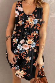 PRE-ORDER Printed Scoop Neck Sleeveless Buttoned Magic Dress with Pockets