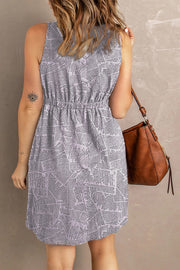 PRE-ORDER Printed Scoop Neck Sleeveless Buttoned Magic Dress with Pockets