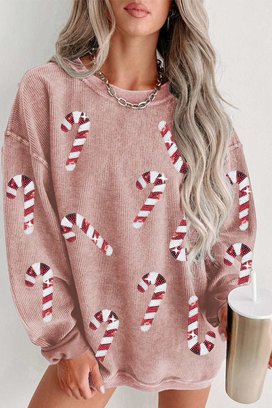 Pre-Order Sequin Candy Cane Round Neck Sweatshirt